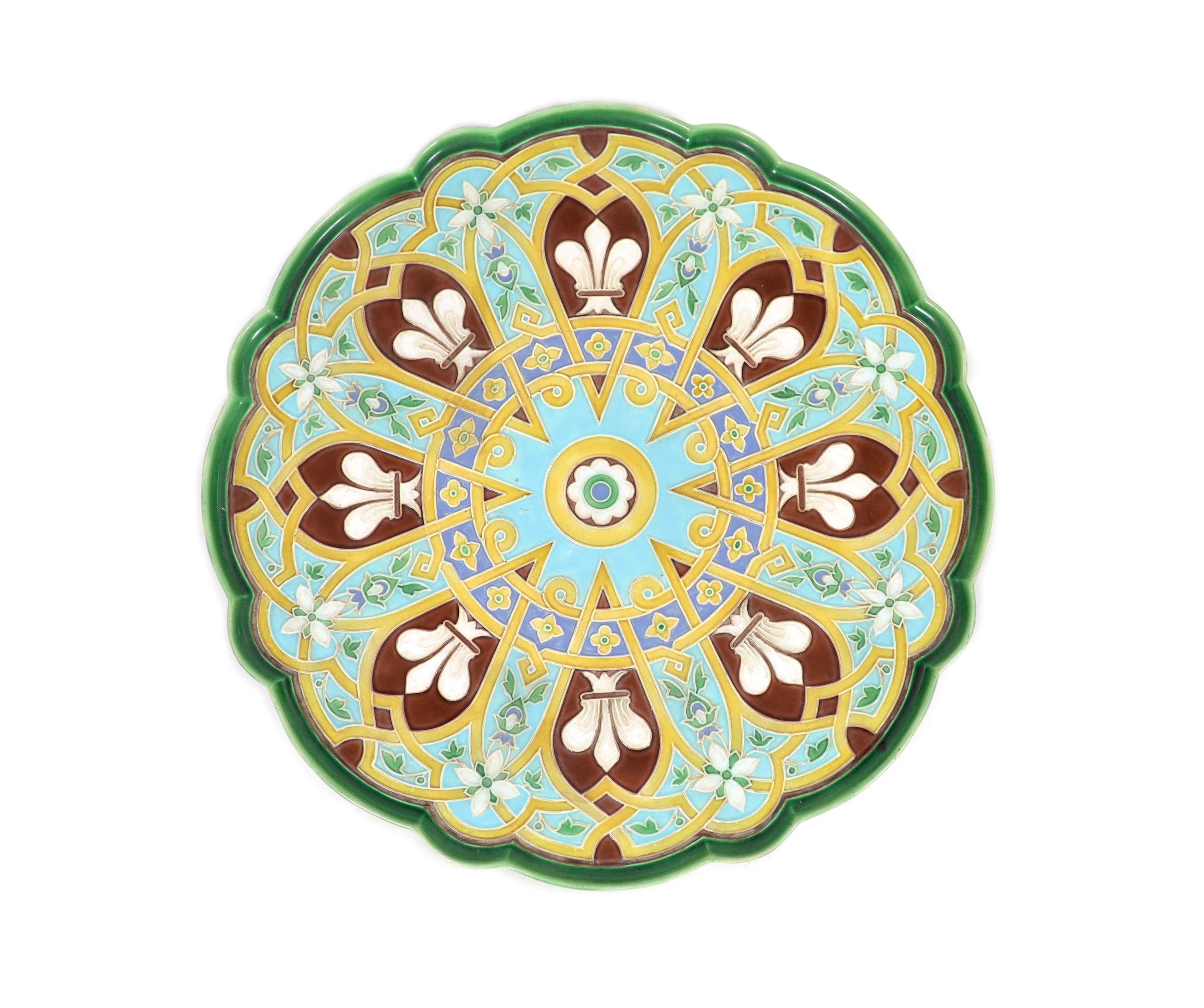 A Minton majolica Lazy Susan, manner of A W N Pugin, date code for 1871, 47cm diameter